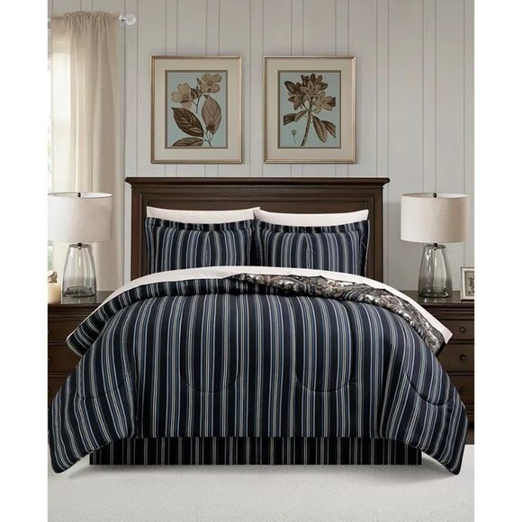 Isabella Fairfield Comforter Set 6PC Twin Comforter and Sheets Navy Damask $100 - Picture 3 of 8
